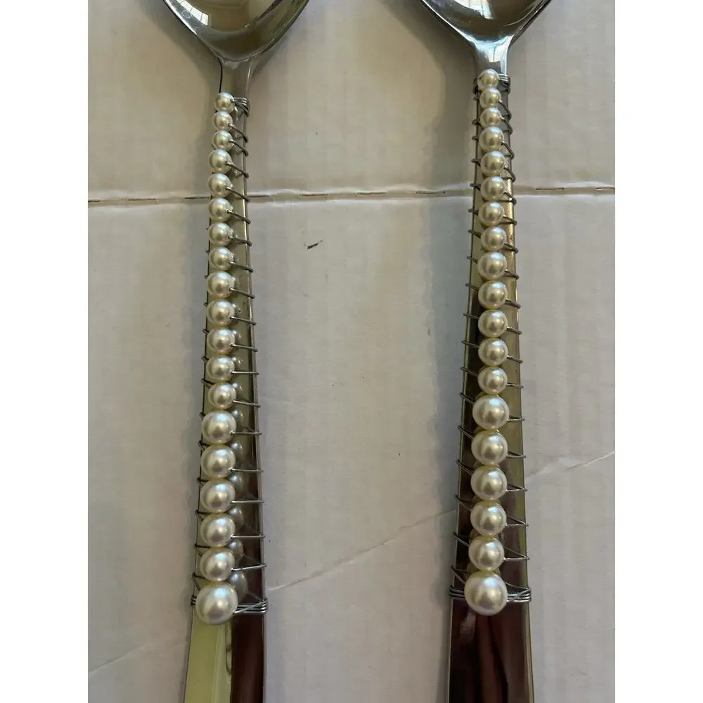 Vtg Oneida Grosvenor 1921 Pearl Bead Wired 2 Stainless‎ Steel Serving Utensils